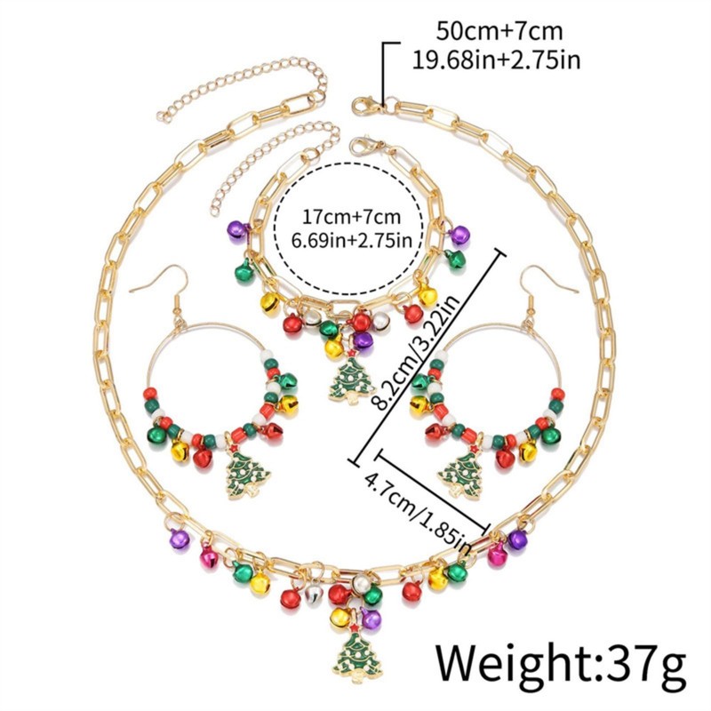 YTDYTD Christmas Tree Bell Jewelry Set, Colorful Necklace Bracelet Earrings