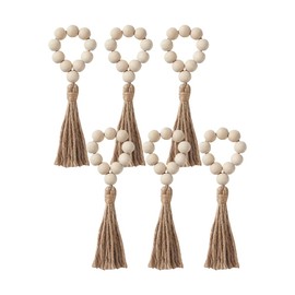 LannuMet 6 Pcs Jute Tassel Wood Bead Napkin Rings Boho Rustic Napkin Holders for Wedding, Party, Farmhouse Dining Decorations