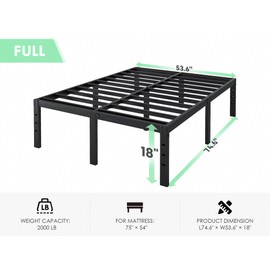 QEROMY Full Size Bed Frame - 18 in Sturdy Platform Bed Frame Full, Heavy Duty Metal Bed Frame No Box Spring Needed, Quick & Easy Assembly, No Noise, Black