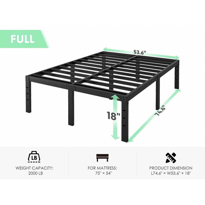 QEROMY Full Size Bed Frame - 18 in Sturdy Platform
