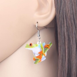 BONSNY Acrylic Novelty Sweet Frog Earrings Drop Dangle Jewelry For Women Charms Gifts