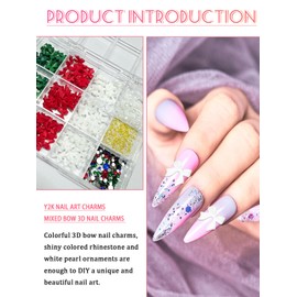 3D Bows Nail Art Charms, CYHYII Colorful Bowknots Mix Bow Tie Red Green Blue Nail Rhinestone Flatback Pearl Nail Charms for Acrylic Nails Manicure Decoration