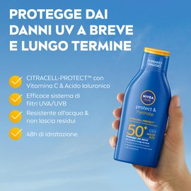 NIVEA SUN Protect & Hydrate SPF 50+ Formato Viaggio 100 ml, Crema solare 50+ idratante 48h ad assorbimento rapido, Protezione solare 50+ resistente all'acqua con Vitamina C e Acido Ialuronico
