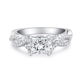 ZLAEBL 1.6 Carat (ctw) Vintage Love Engagement Rings for Women Split Shank Platinum Plated 925 Sterling Silver Moissanite Promise Rings for Her Princess Cut Simulated Ring I Love You Gifts,8