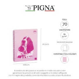 Pigna, Confezione 4 Quaderno Blocco Spiralato,carta colorata,COLOUR INSIDE, A5, 50 Fogli, interno 5M, quadretto 5mm