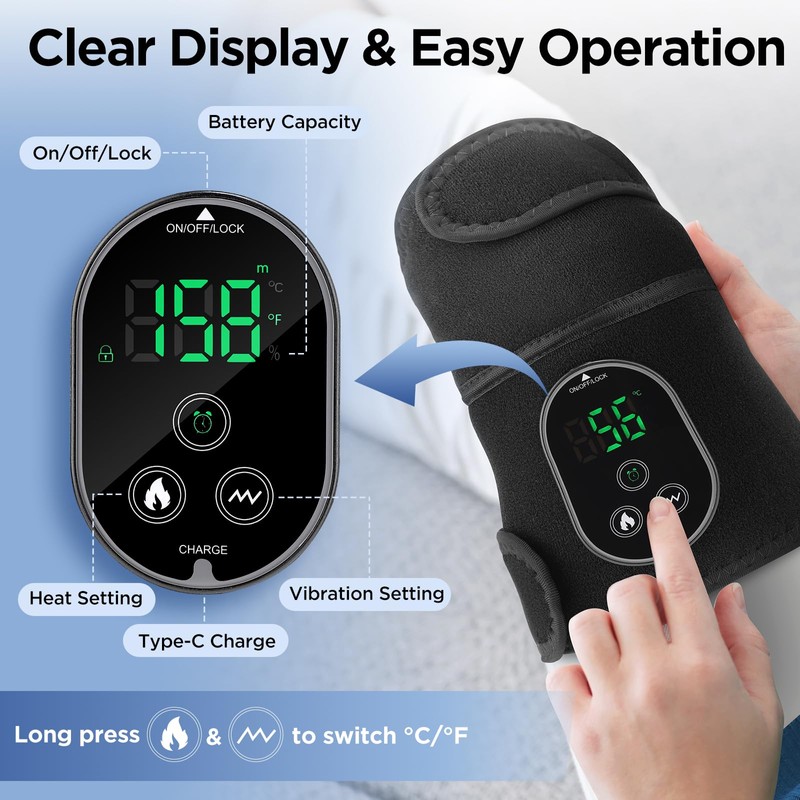 Cordless Knee Massager with Heat, Heating Pad for Knee Shoulder