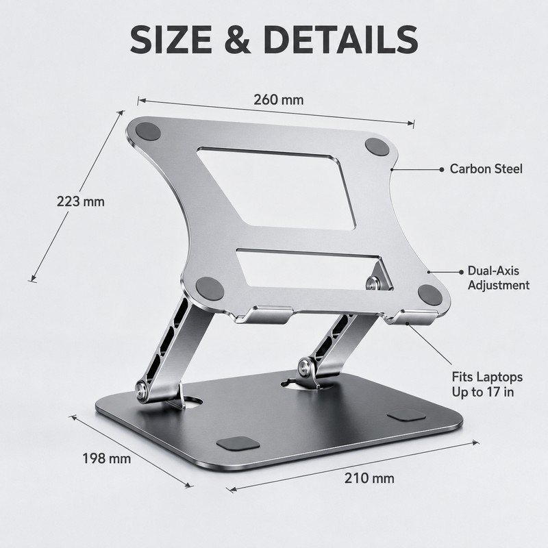 Adjustable Carbon Steel Laptop Stand, Foldable Cooling Holder for Laptops