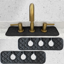 Bathroom Sink Splash Guard 3-Round-Hole : AHA HOMEWARE, Faucet Mat for Bathroom Sink 3 Holes (Black & Black)