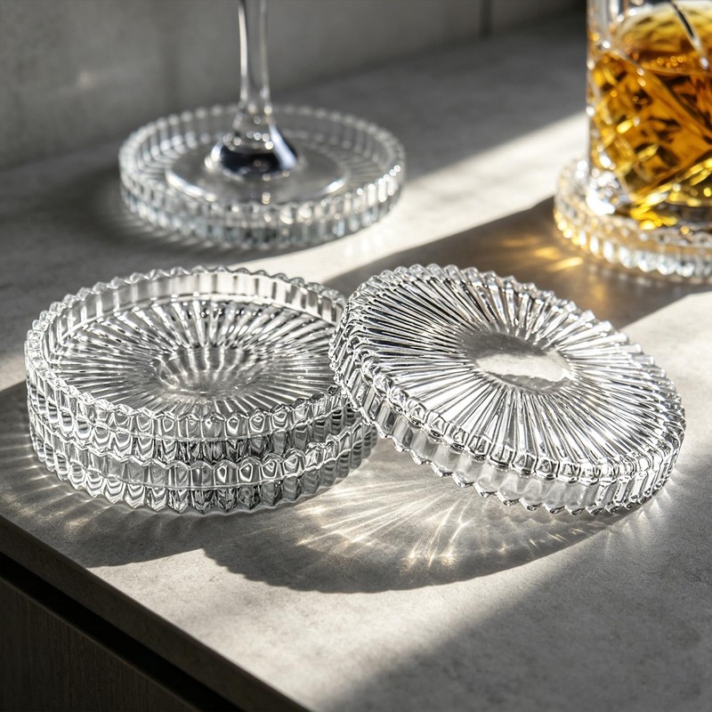 Glass Coasters for Drinks Set of 5 with Holder