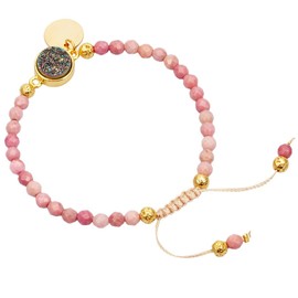 Nupuyai 4mm Faceted Stone Beads Bracelet for Women Men, Adjustable Healing Crystal Chakra Bracelet with Druzy Round Charms, Rhodonite