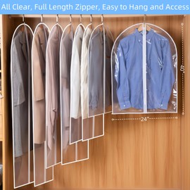 Senvitate 40" Clear Garment Bags for Hanging Clothes,Dustproof Suit Bag for Closet Storage,Transparent Plastic Garment Clothes Suit Cover Bags with Zipper for Coats