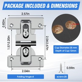 Pisman 180 Degree Adjustable Bifold Hinges, Folding Closet Door Hinges and Hareware for Bi Fold Doors and Woods (4)