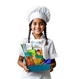 eat2explore Kids Interactive & Educational Real Cooking Set for Families | Includes 3 Local Recipe Cards with Key Ingredients, Cooking Tools, Fun Kids Explorer Guide | Explore Morocco Kit