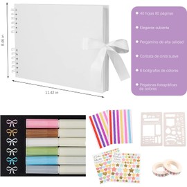 80 Páginas Álbum de Fotos para Recortes, Álbum de Fotos Creativo Hecho a Mano DIY, Incluye Pegatinas, Bolígrafos, Reglas de Dibujo, Cinta, para Aniversario de Graduación de Boda Fiesta de Bebe