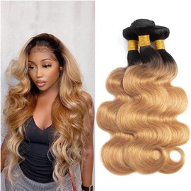 1B27 Hair Bundles Body Wave 3 Bundle Ombre Honey Blonde Brazilian Hair Weave 100% Human Hair Extensions Bundle Ombre Colour 27 Hair Weave 16 18 20 Inches