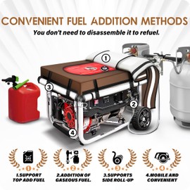 GUYISS Running Generator Cover. 32"L×24"W×24"H Generator Cover, Top Can Be Opened for Refueling, 900D+210D Heavy Duty Waterproof, PVC Transparent Visual Operation Window, Coffee