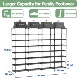 DYJIEKAI Large Shoe Rack Organizer, 4-Row 8-Tier Tall Shoe Storage Shelf for Closet, Entryway, Garage, Metal Free Standing Shoe Holder for 56-64 Pairs Shoes, Sturdy Stackable Shoe Stand for Bedroom