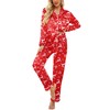 Ekouaer Womens Satin Pajama Set Classic Pattern Silky Pj Sets Button Down Sleepwear Loungewear,Red Christmas Elk,XX-Large