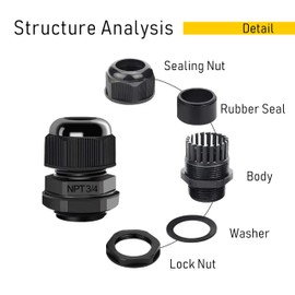 Anyinn Cable Gland PG7 x 10pcs IP68 Waterproof Nylon Cable Connectors with Locknut and Gaskets, Suitable for 3mm - 6.5mm Cables