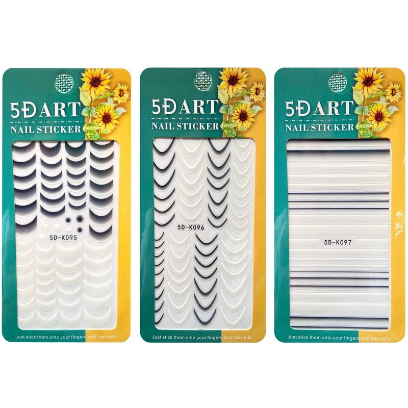 LANODO 3 Pieces Nail Stickers 5D Line Beauty Multiple Styles