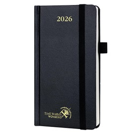 POPRUN 2026 Pocket Planner Week to View 3.5" x 6.5" Hardcover - Small Daily Weekly Monthly Calendar with Elastic Closure, Pen Holder, Ivory Paper - Black