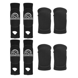 PATIKIL Volleyball Arm Sleeves Knee Pads Set, 4 Pairs Passing Forearm Knee Sleeve with Protection Pads Thumbhole Volleyball Arm Pad for Teenagers Men Women, (5.7-inch/5.5-inch Black)