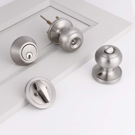 Probrico Entry Door Knob Lock Set and Single Cylinder Deadbolt Combination Set, Satin Nickel (3 Pack) Keyed Alike