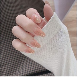 24 Nail Tips, False Nails, Long, Gold Foil Nails, Adult Cute, Female Nails