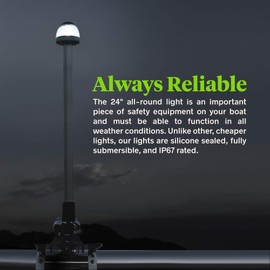 24" White LED Marine Navigation Anchor All-Round Boat Light [USCG ABYC A-16 3NM] [IP66 Waterproof] [Chrome & ABS] 3 Nautical Mile Visibility Fold Down Stern Light for Fishing Boat Yacht Pontoon
