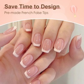 French False Nails - Short Square Press On Nails Short - Fake Nails White Tip French False Nail Kit - 120Pcs Full Cover Stick on Nail Flase Nail Art Manicure Decorations