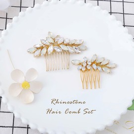 Asooll Bride Wedding Hair Comb Set Gold Opal Crystal Bridal Hair Clips Rhinestones Hair Accessories for Women and Girls (Pack of 2)