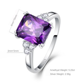 Bonlavie 5.25Ct 8X10mm Purple Amethyst 925 Sterling Silver Promise Engagement Wedding Ring Size S