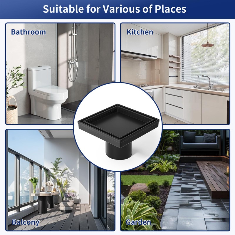 Bernkot Square Shower Drain 4" with 2" PVC Flange Base,