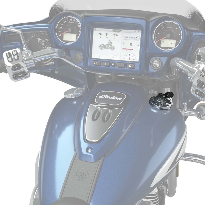 Indian Motorcycle Locking Gas Cap with Keys, Chrome, for Specific