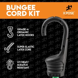 Heavy Duty 18pc Bungee Cord Set with Hooks, Canopy Ties, Luggage Net & Organizer Bag - Assorted Sizes (18", 24", 32") for Outdoor, Bike Racks, Motorcycles