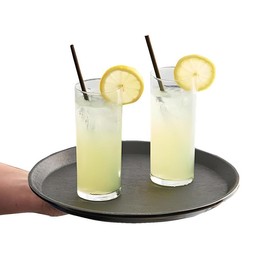 OCS Parts Pro Series 4-Pack 11" Round Black Plastic Serving Trays with No Slip Base | Restaurant Style Food and Drink Carrying Tray for Restaurants, Parties, Home and Events