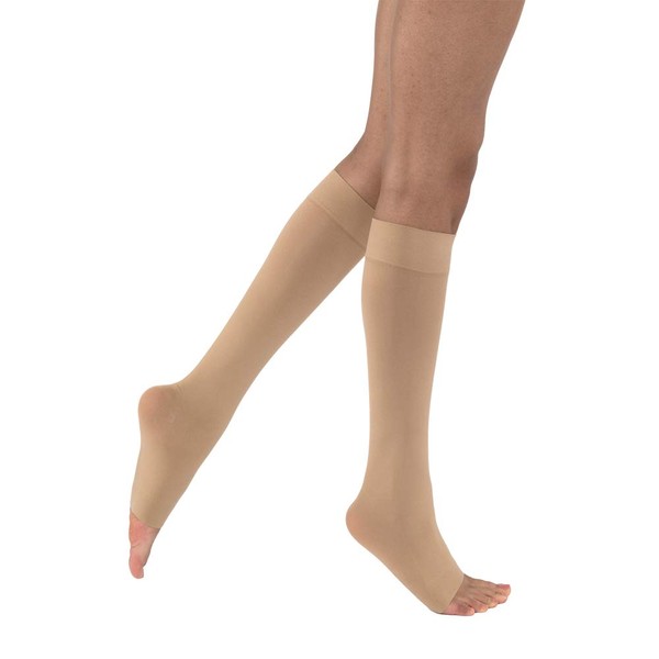 JOBST Opaque Knee High 15-20 mmHg Compression Stockings, Open Toe, Small, Natural
