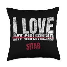 I Love Sitar Musical Instrument Musical Throw Pillow, 18x18, Multicolor