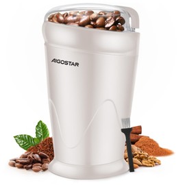 Aigostar Bella Electric Coffee Mill and Spice Mill, Electric Coffee Bean Mill for Cereals, Spices and Nuts, 60 g, 150 W, Milky White