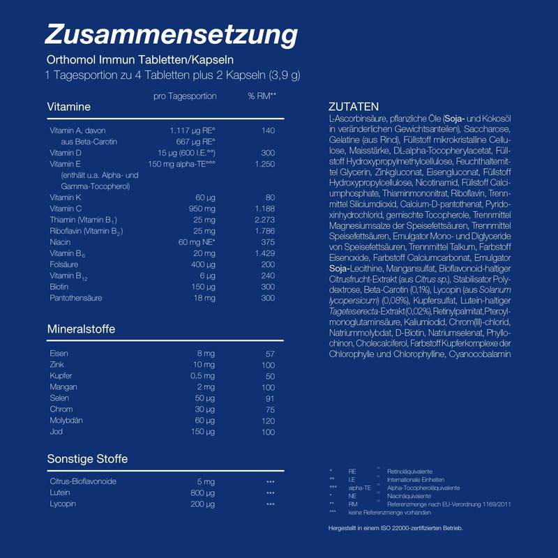 Orthomol Immune Tablets and Capsules, Vitamins & Trace Elements, Complex