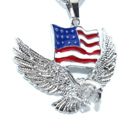 Flying Bald Eagle Pendant Necklace for Men, American Flag Necklace with 23.6” Chain, Vintage Hawk Eagle Pendant, Silver Metal Alloy Chain, Viking Animal Necklace Jewelry (Silver)