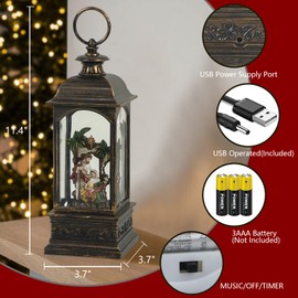 Wondise Lighted Musical Snow Globe Lantern with 6 Hour Timer, USB Powered and Battery Operated Spinning Water and Swirling Glitter Christmas Snow Globe Lantern Gifts(Nativity)
