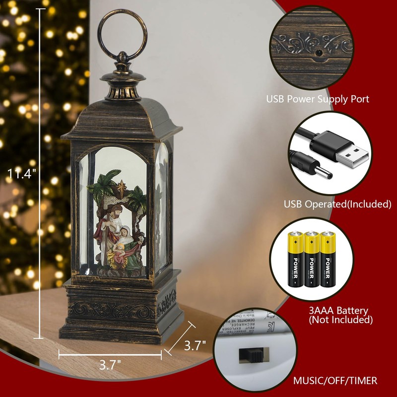 Wondise Lighted Musical Snow Globe Lantern with 6 Hour Timer,
