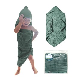 L'Ange Muslin Hooded Baby Towel - Infant Bath Towel with Hood for Newborn Babies Boy or Girl - 100% Cotton - Pack of 1 - Ready to Use Medical Grade Packaging - 6 Layers - Green - 25.5x25.5 in