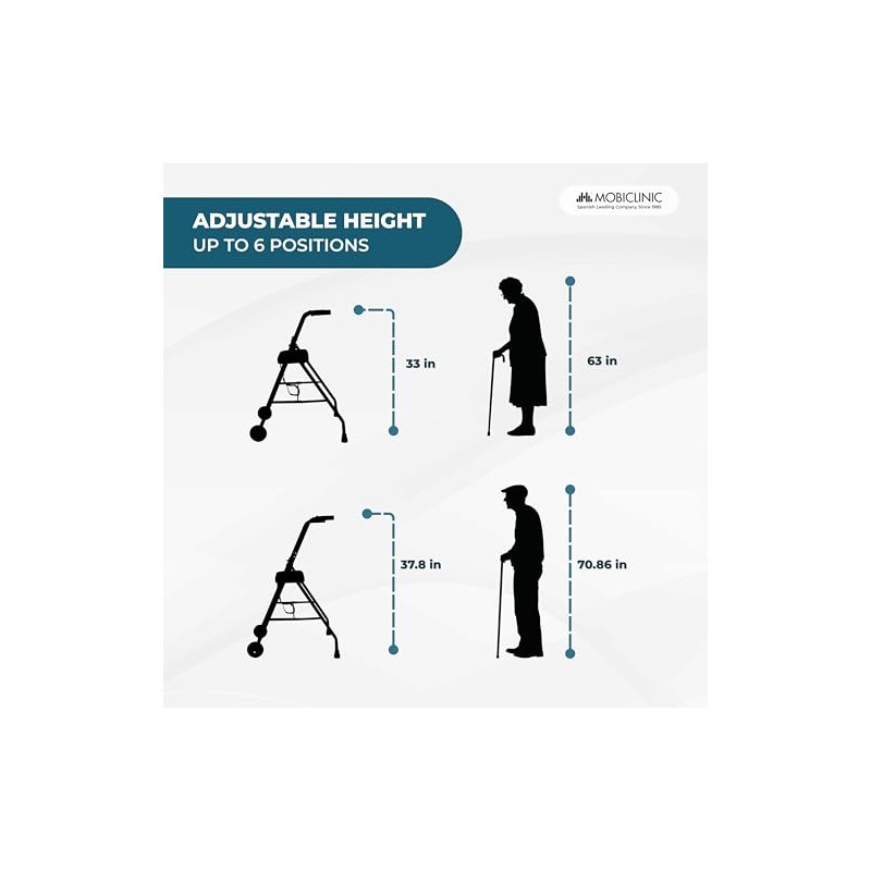 Mobiclinic®, Folding Walker, Adjustable, Ergonomic Grips, Non-Slip Ferrules, with Seat
