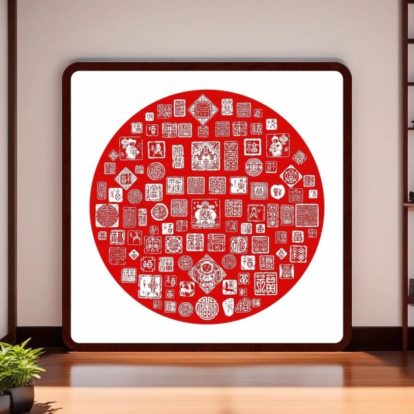 Hundred Blessing Tayin Energy Painting Traditional Chinese Art Size 22.4x22.4in