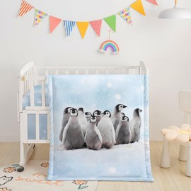Datura home Crib Bedding Set,3pcs Nursery Crib Bedding with Comforter Crib Sheet & Crib Skirt,Cute Penguin Printed Nursery Bedding for Baby Boys and Girls(Penguin Lovely)