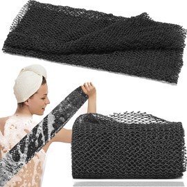 Kaiounni African Net Sponge - Stretchable to 66 Inches, Body Exfoliating Sponge and Shower Scrubber, Lightweight, Durable, Perfect for Back and Skin Smoothing, Reusable (Black)