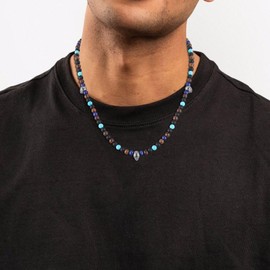 COAI Men's Skull Necklace Natural Stone Pearl Necklace, Stone, Lapis Lazuli Onyx