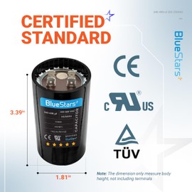 [UL Certified] 340-408 uF MFD 220-250 VAC ±20% Volts Round Start Capacitor 50/60 Hz AC Electric Replacement Part by Blue Stars - Exact Fit for Single-Phase Electric Motors and Gear Motor Applications